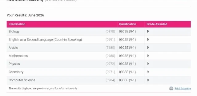 Student exam result 5